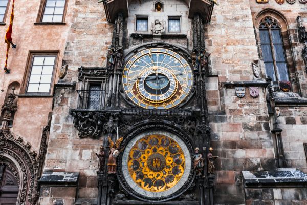 Old town clock in the Prague in a winter day